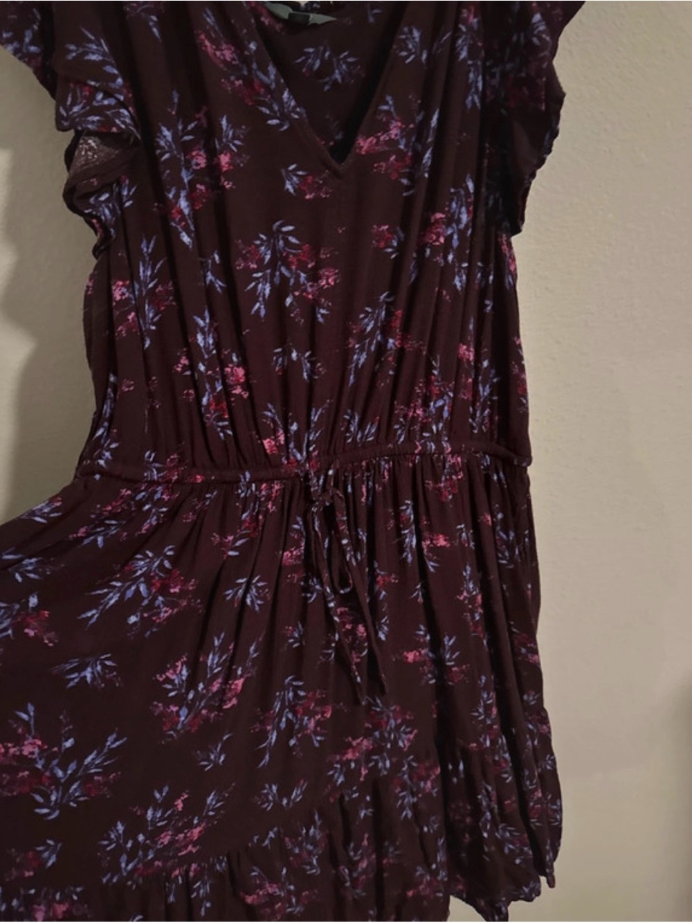 Terra & Sky Burgundy Floral Midi Dress with Drawstring Waist